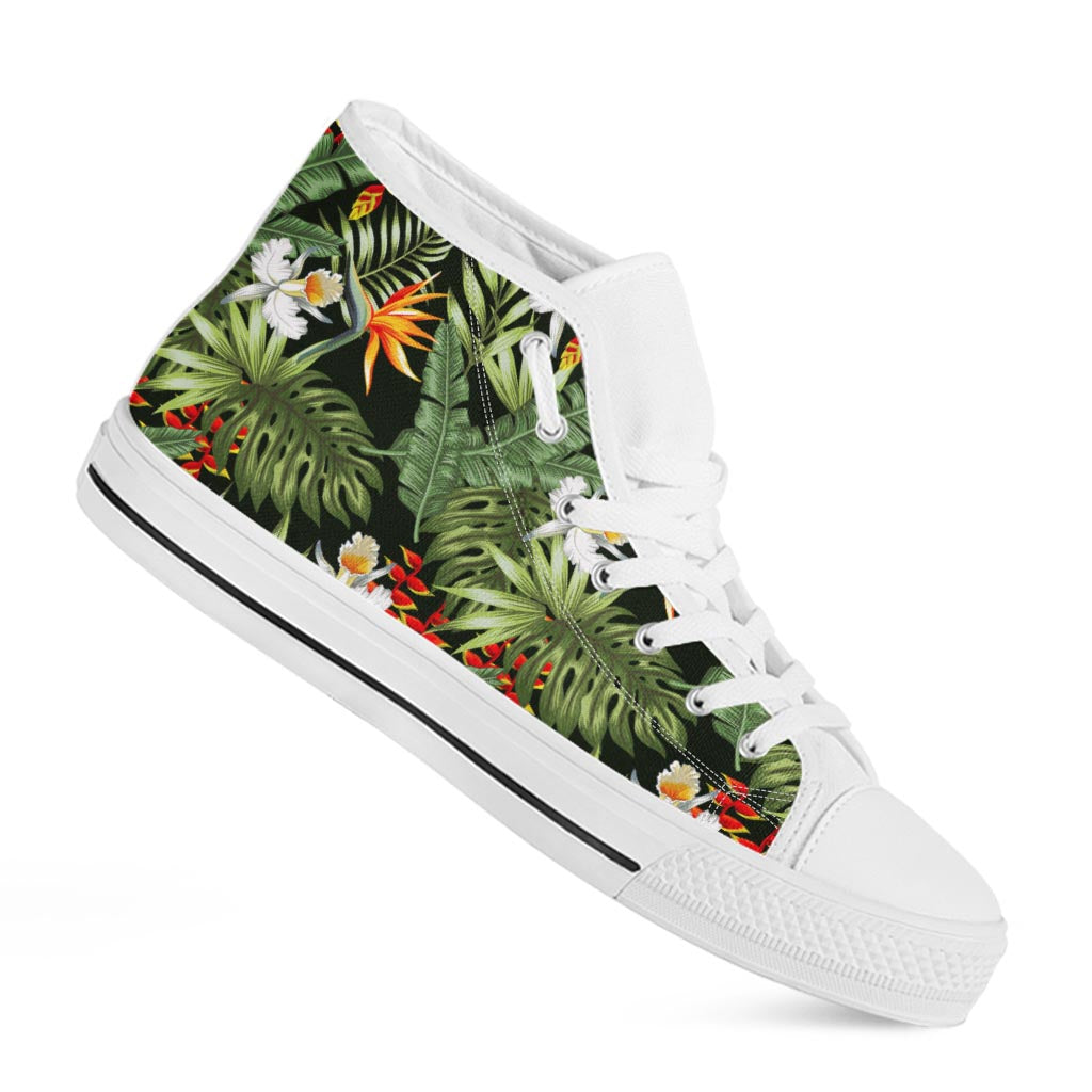 Hawaii Tropical Plants Pattern Print White High Top Sneakers