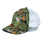 Hawaii Tropical Plants Pattern Print White Mesh Trucker Cap