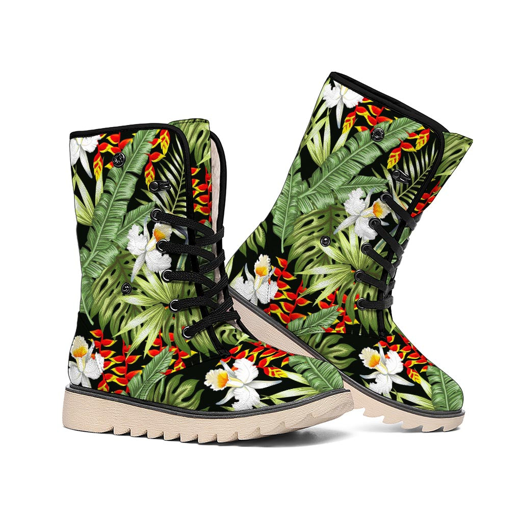 Hawaii Tropical Plants Pattern Print Winter Boots