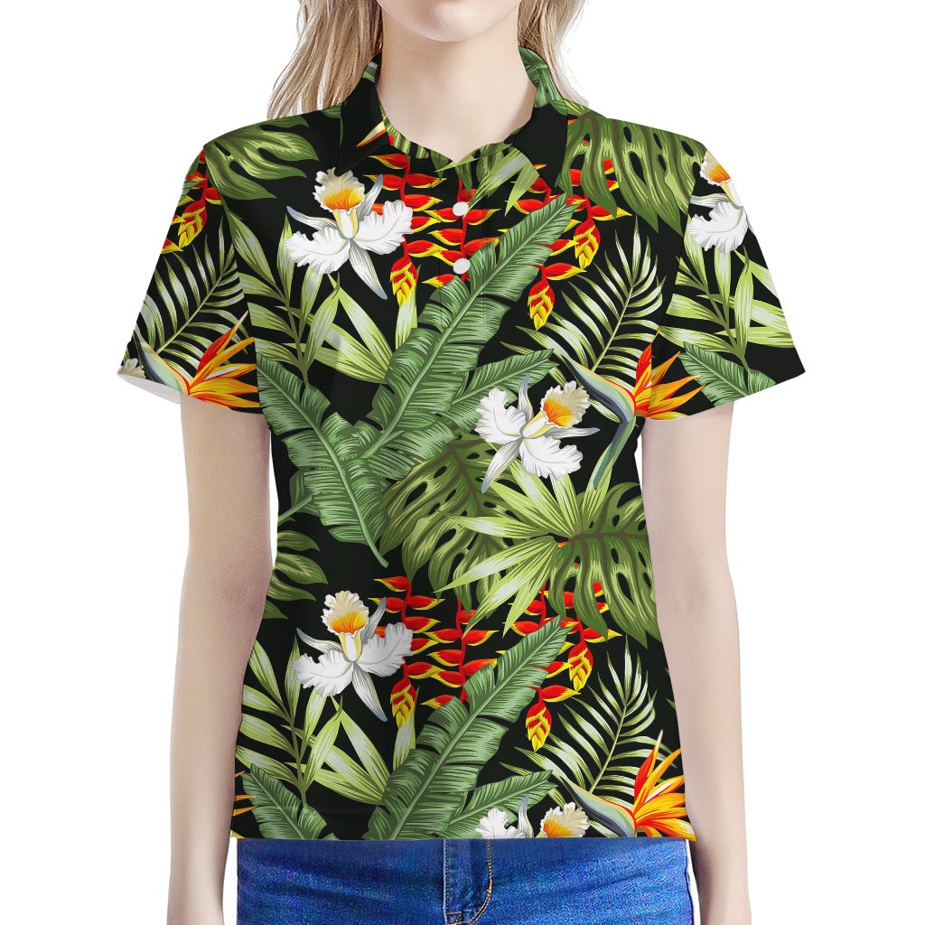 Hawaii Tropical Plants Pattern Print Women's Polo Shirt