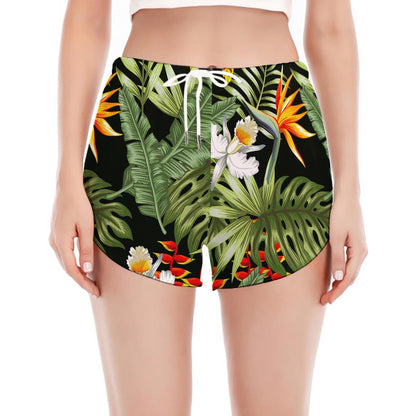 Hawaii Tropical Plants Pattern Print Women's Split Running Shorts