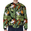Hawaii Tropical Plants Pattern Print Zip Sleeve Bomber Jacket