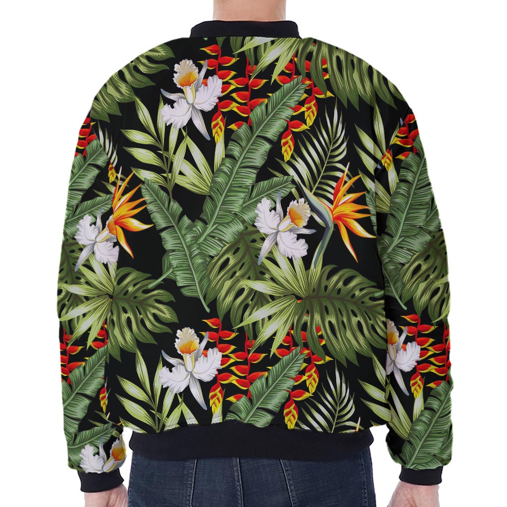 Hawaii Tropical Plants Pattern Print Zip Sleeve Bomber Jacket