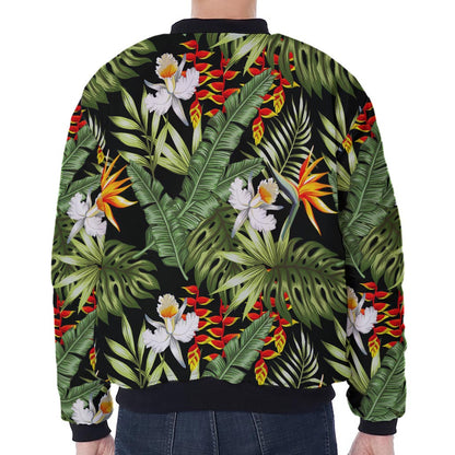 Hawaii Tropical Plants Pattern Print Zip Sleeve Bomber Jacket