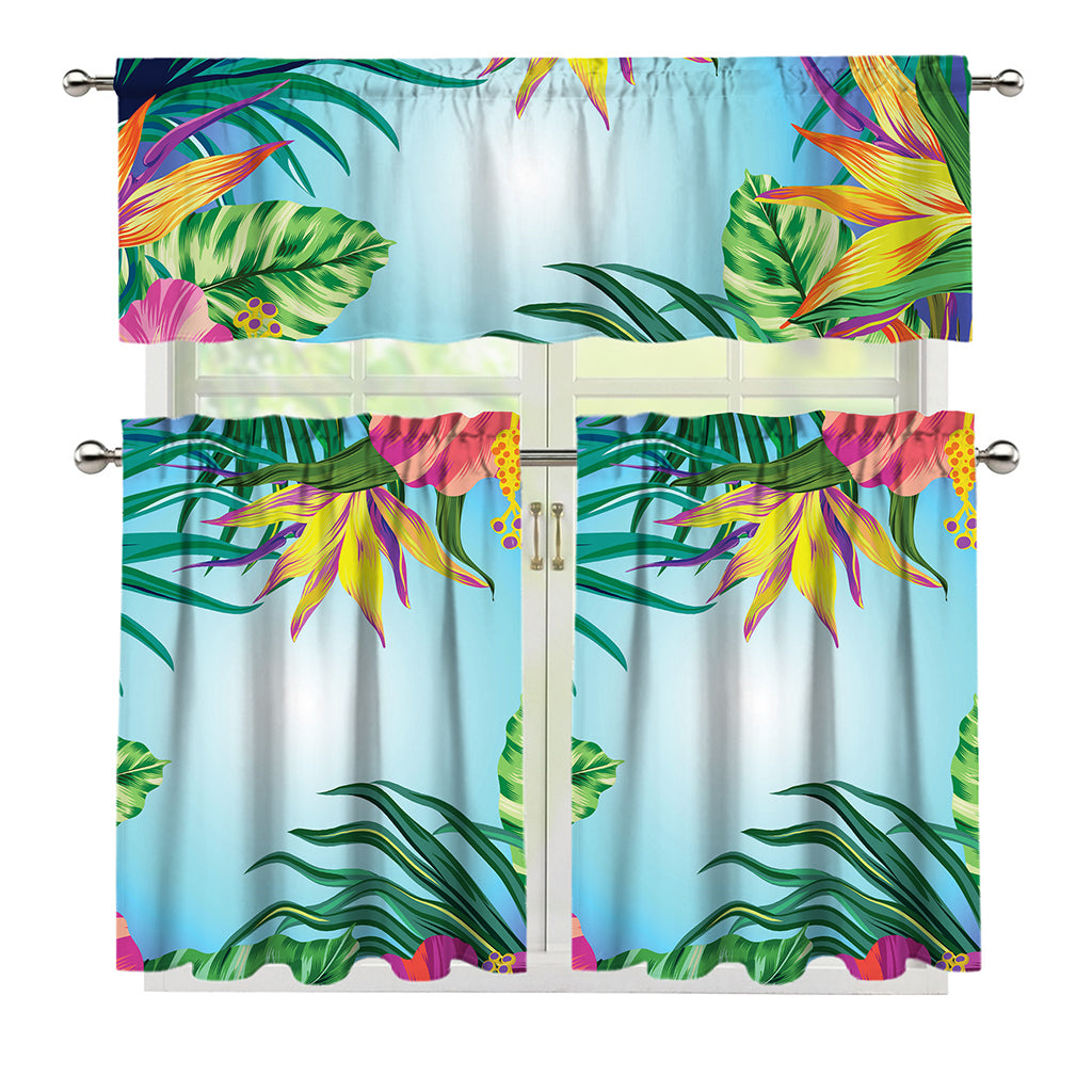 Hawaiian Aloha Flower Print 3 Piece Kitchen Curtains