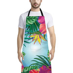 Hawaiian Aloha Flower Print Bib Apron With Pocket