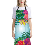 Hawaiian Aloha Flower Print Bib Apron With Pocket