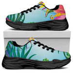 Hawaiian Aloha Flower Print Black Chunky Shoes
