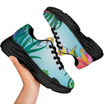 Hawaiian Aloha Flower Print Black Chunky Shoes