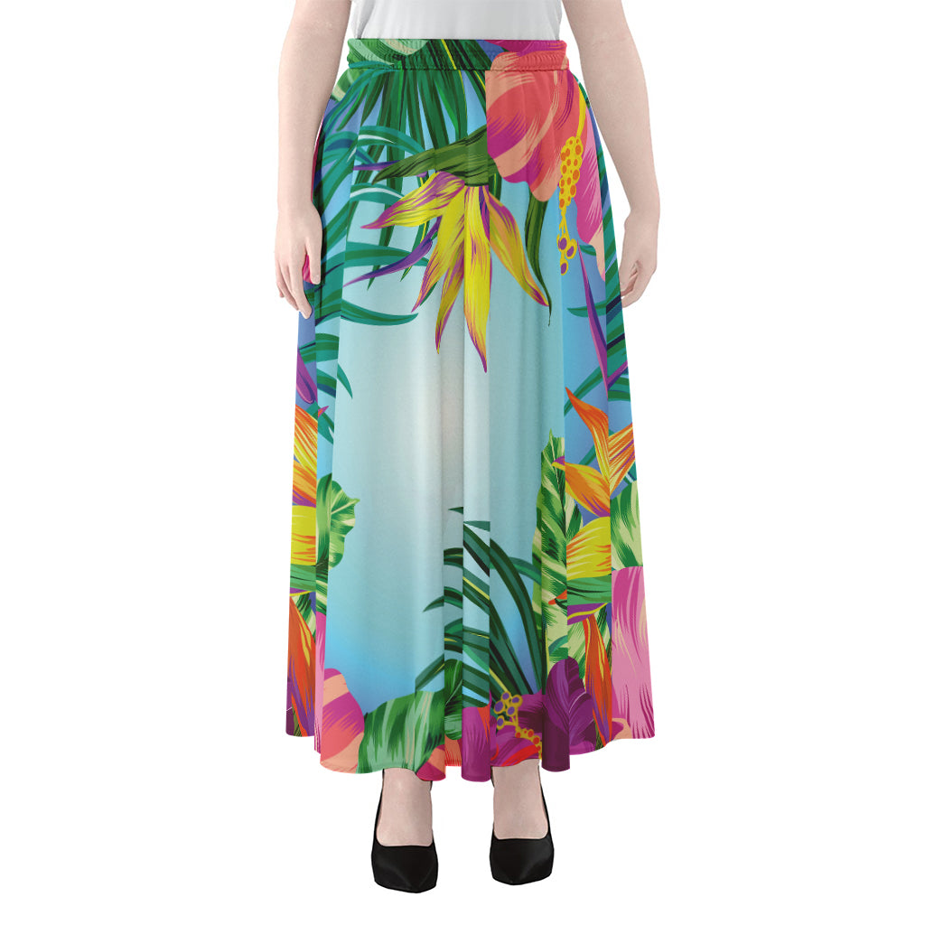 Hawaiian Aloha Flower Print Chiffon Maxi Skirt