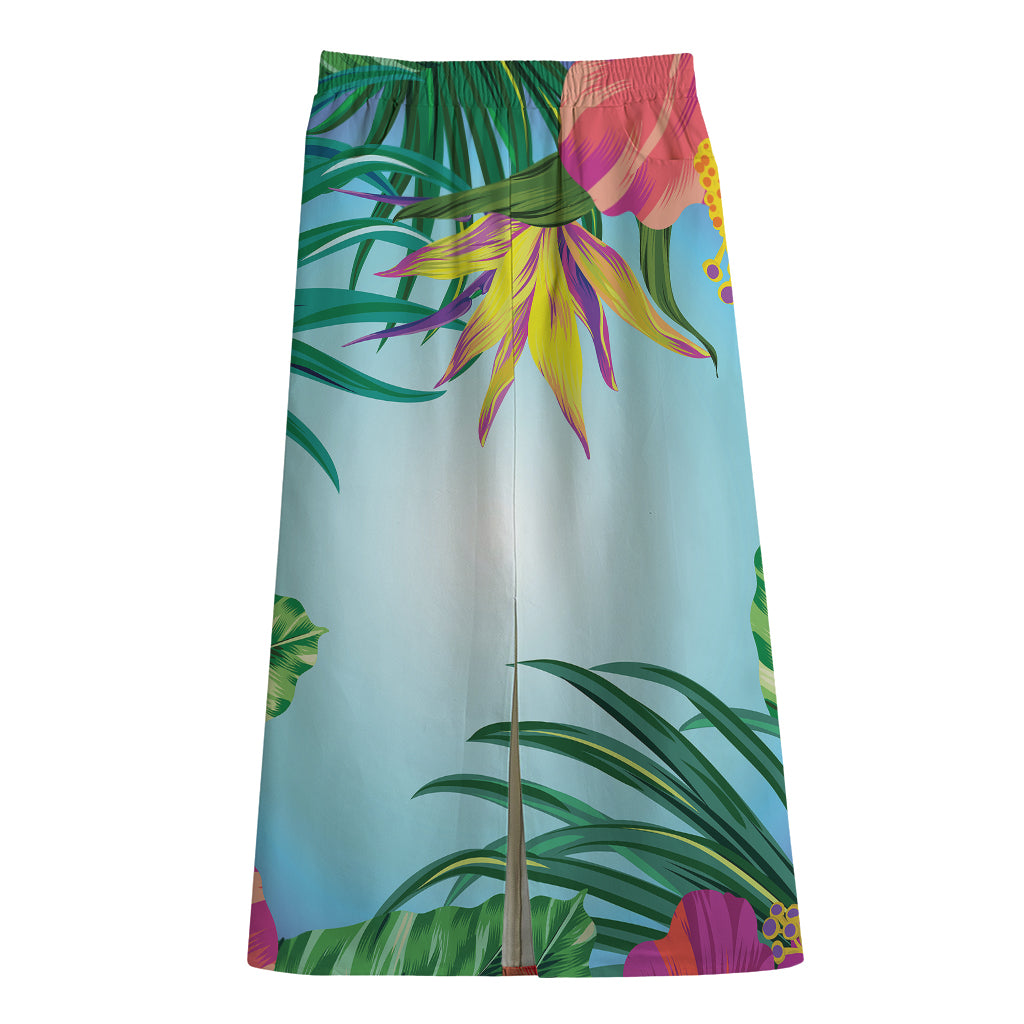 Hawaiian Aloha Flower Print Cotton Front Slit Maxi Skirt