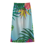 Hawaiian Aloha Flower Print Cotton Front Slit Maxi Skirt