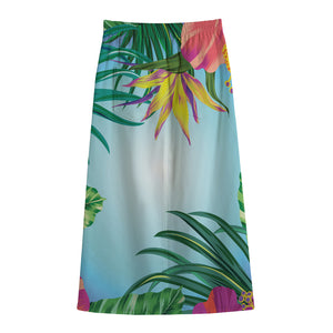 Hawaiian Aloha Flower Print Cotton Front Slit Maxi Skirt