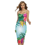 Hawaiian Aloha Flower Print Cross Back Cami Dress