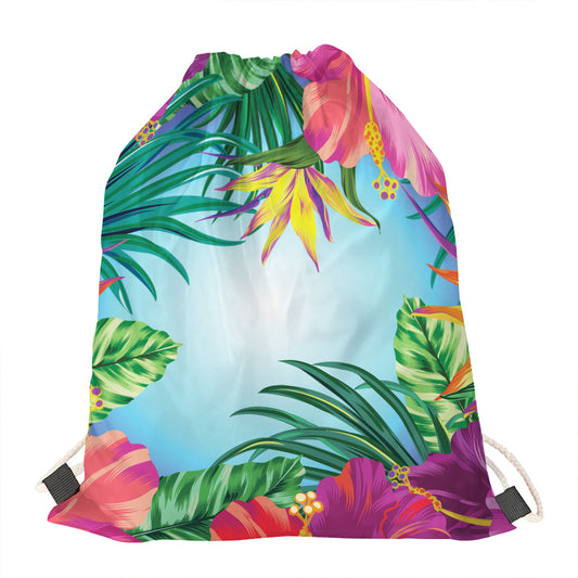 Hawaiian Aloha Flower Print Drawstring Bag