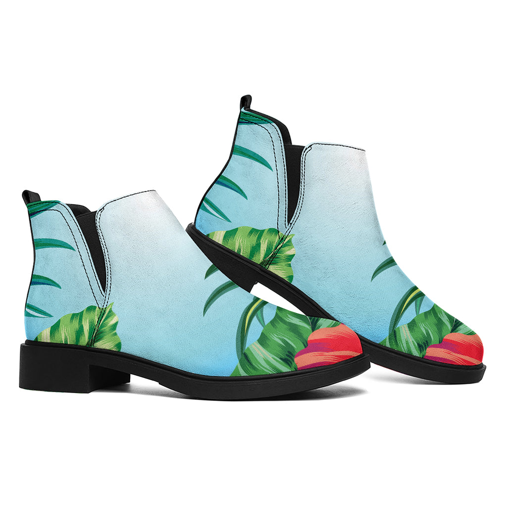 Hawaiian Aloha Flower Print Flat Ankle Boots