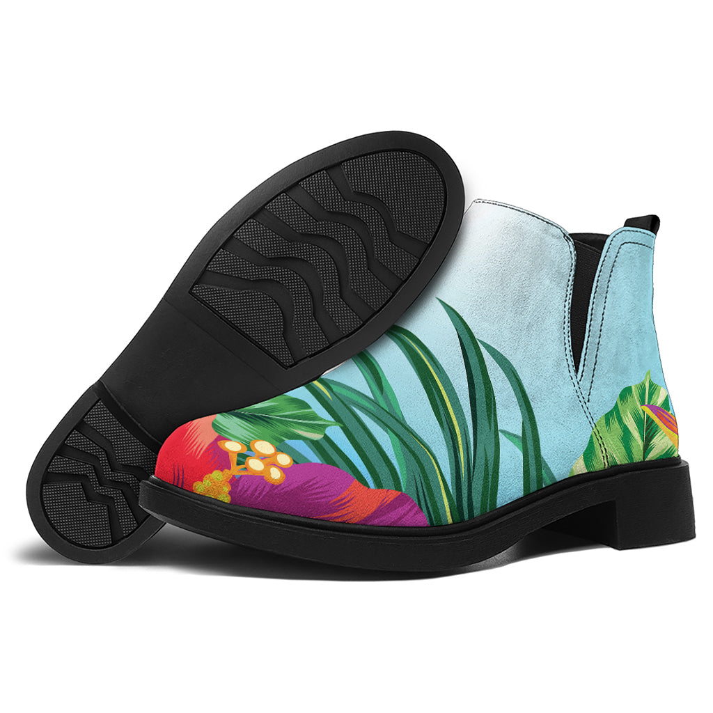 Hawaiian Aloha Flower Print Flat Ankle Boots