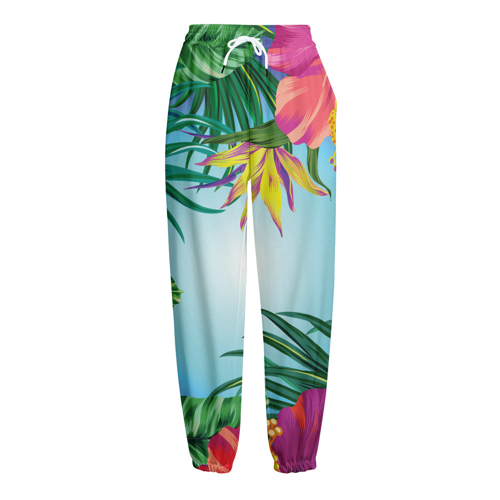Hawaiian Aloha Flower Print Fleece Lined Knit Pants