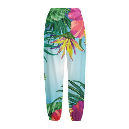 Hawaiian Aloha Flower Print Fleece Lined Knit Pants