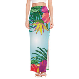 Hawaiian Aloha Flower Print High Slit Maxi Skirt