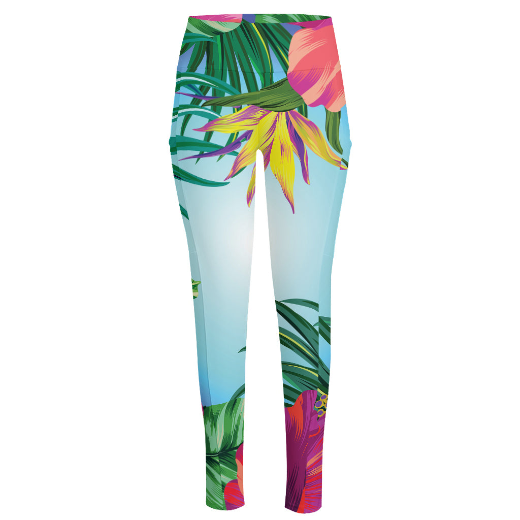 Hawaiian Aloha Flower Print High-Waisted Pocket Leggings