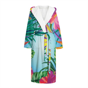 Hawaiian Aloha Flower Print Hooded Bathrobe