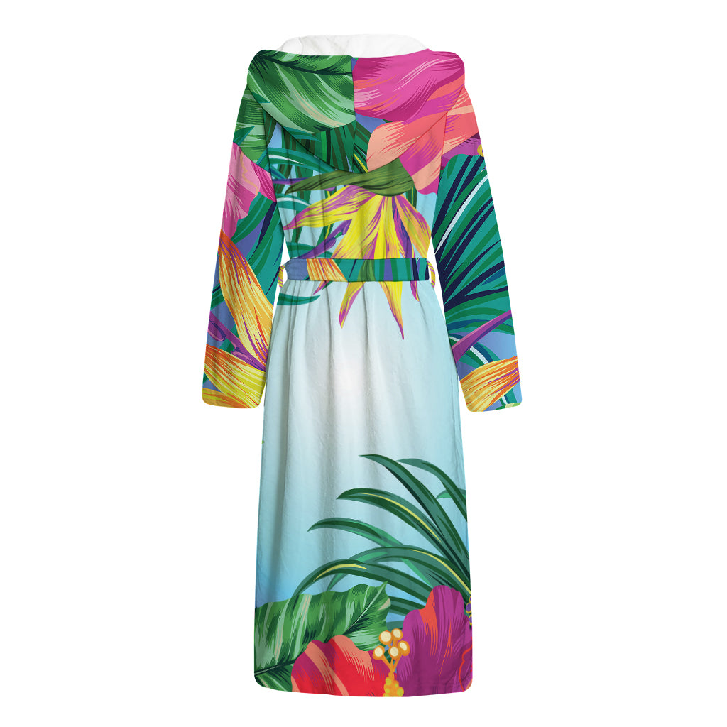 Hawaiian Aloha Flower Print Hooded Bathrobe