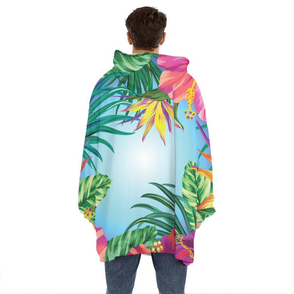 Hawaiian Aloha Flower Print Hoodie Blanket