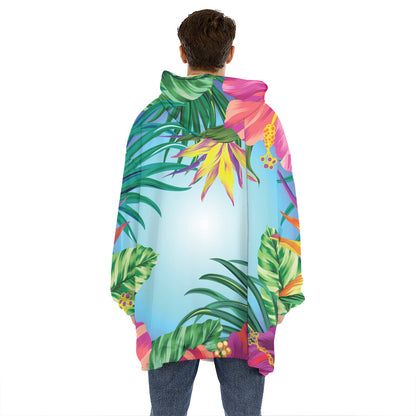 Hawaiian Aloha Flower Print Hoodie Blanket