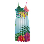 Hawaiian Aloha Flower Print Jersey Midi Cami Dress
