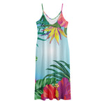 Hawaiian Aloha Flower Print Jersey Midi Cami Dress