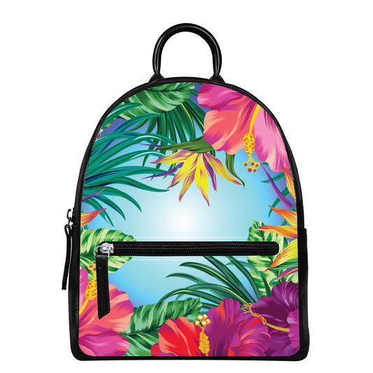 Hawaiian Aloha Flower Print Leather Backpack