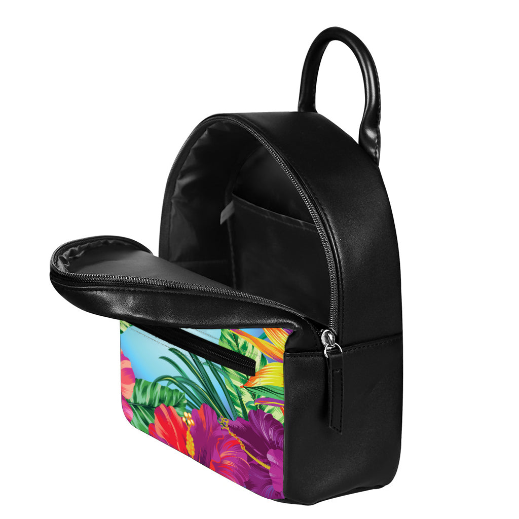 Hawaiian Aloha Flower Print Leather Backpack