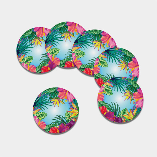 Hawaiian Aloha Flower Print Leather Coaster Set