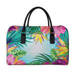 Hawaiian Aloha Flower Print Leather Duffle Bag