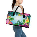 Hawaiian Aloha Flower Print Leather Duffle Bag