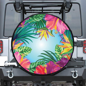 Hawaiian Aloha Flower Print Leather Spare Tire Cover