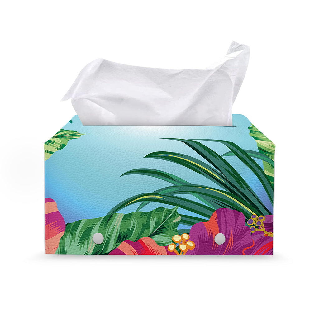Hawaiian Aloha Flower Print Leather Tissue Box Cover