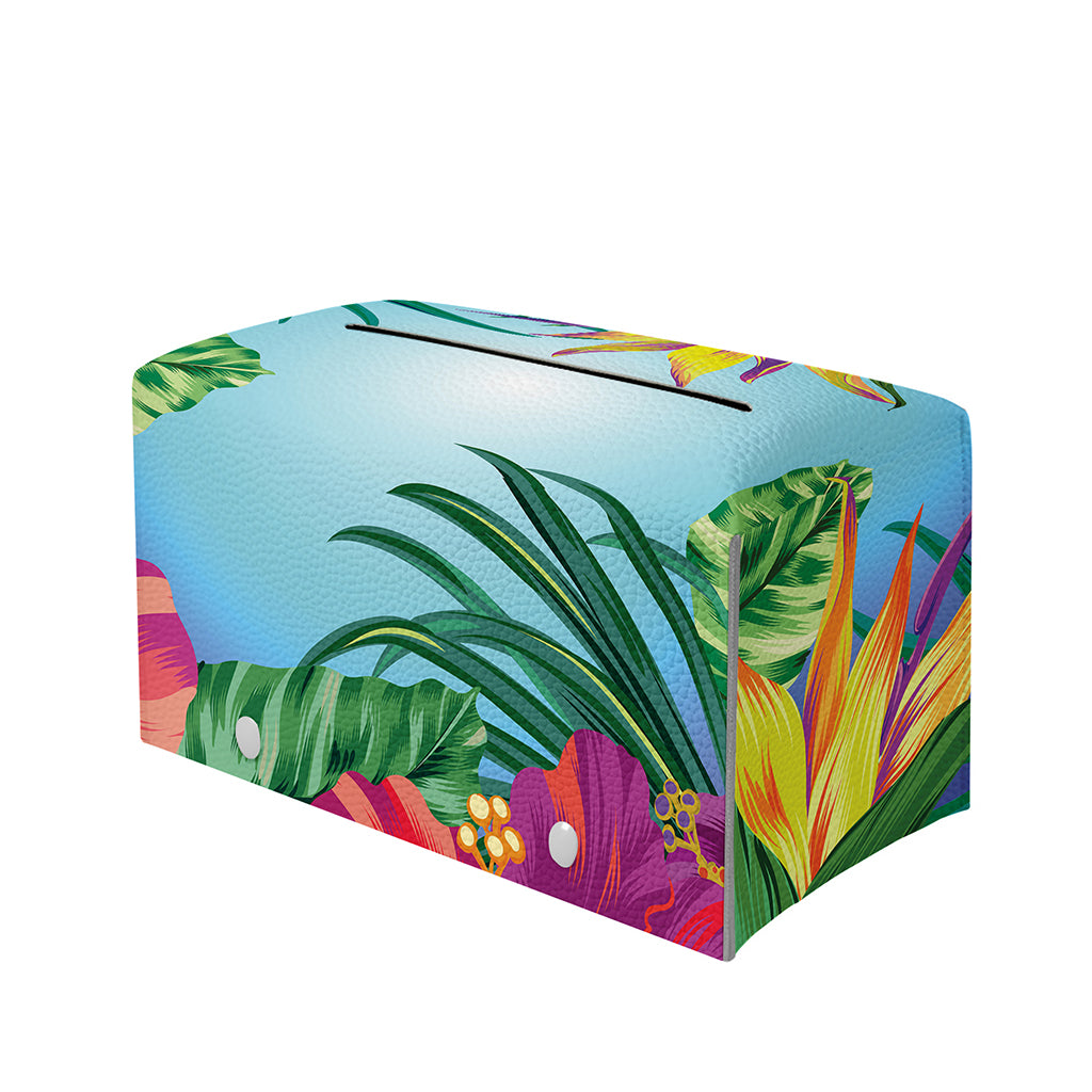 Hawaiian Aloha Flower Print Leather Tissue Box Cover