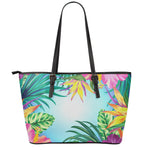 Hawaiian Aloha Flower Print Leather Tote Bag