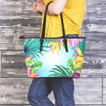 Hawaiian Aloha Flower Print Leather Tote Bag