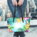 Hawaiian Aloha Flower Print Leather Tote Bag