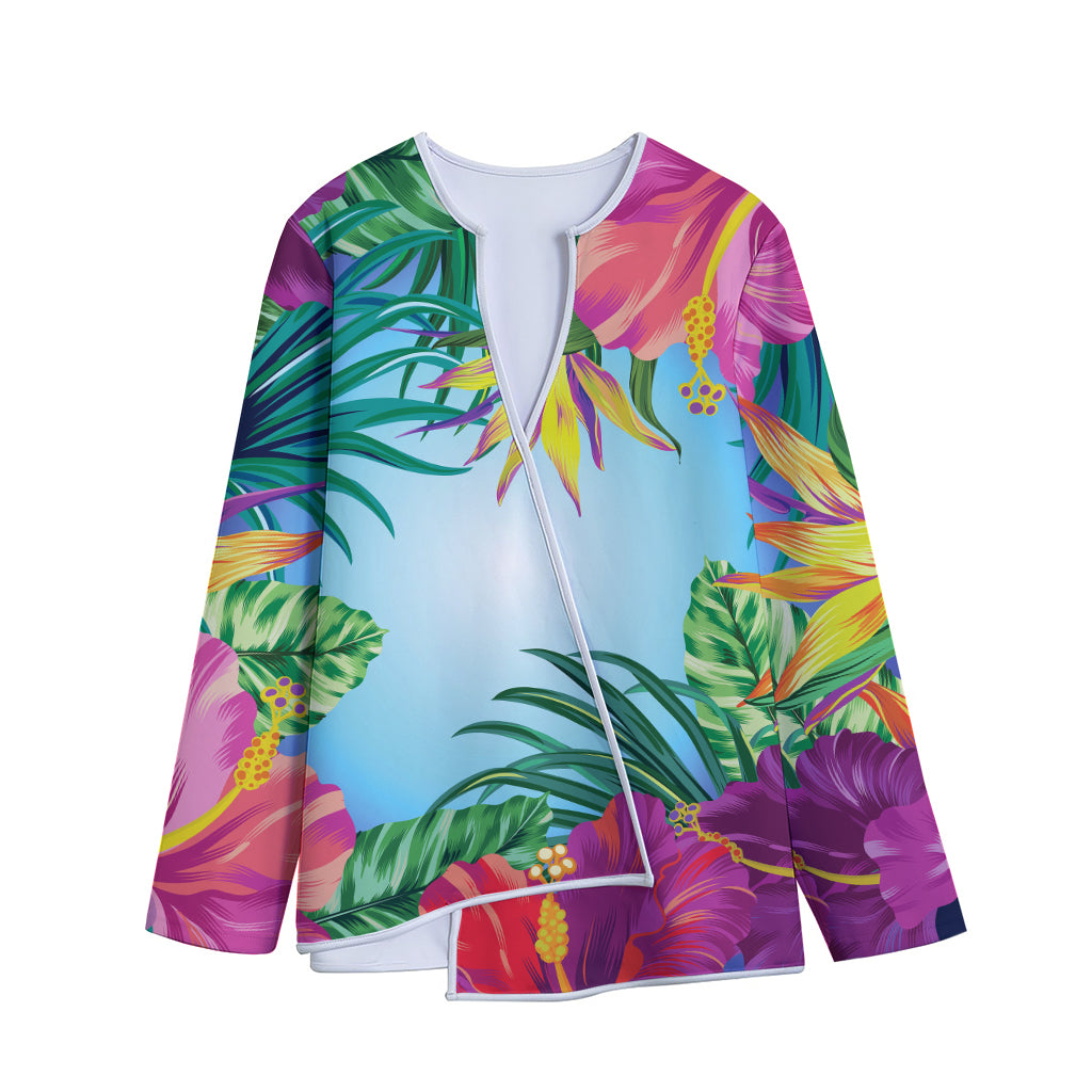 Hawaiian Aloha Flower Print Long Sleeve Short Coat