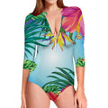 Hawaiian Aloha Flower Print Long Sleeve Swimsuit