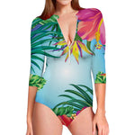 Hawaiian Aloha Flower Print Long Sleeve Swimsuit