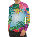 Hawaiian Aloha Flower Print Men's Long Sleeve Rash Guard