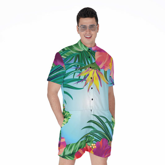 Hawaiian Aloha Flower Print Men's Rompers