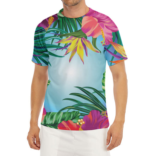 Hawaiian Aloha Flower Print Men's Short Sleeve Rash Guard