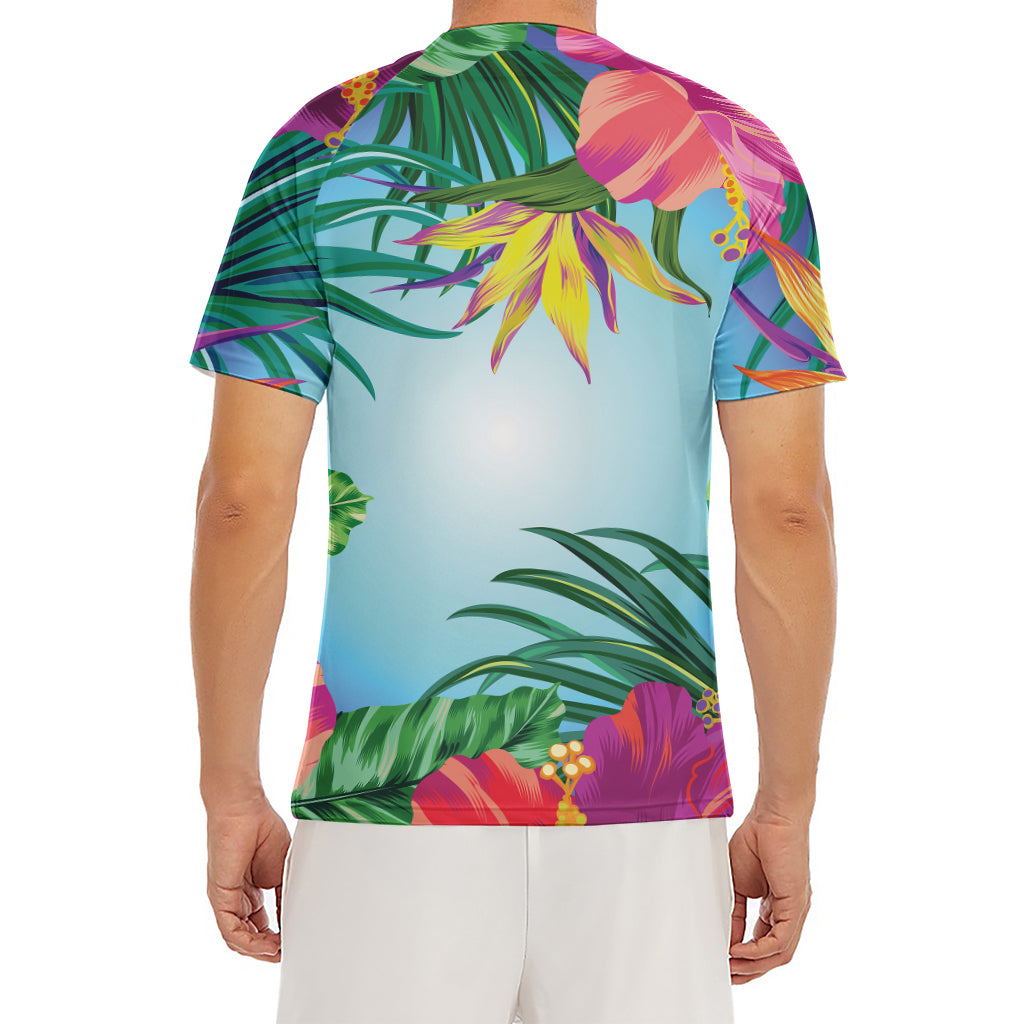 Hawaiian Aloha Flower Print Men's Short Sleeve Rash Guard