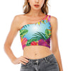 Hawaiian Aloha Flower Print One Shoulder Crop Top